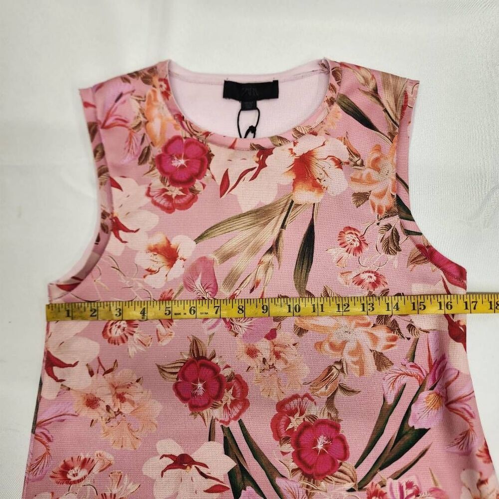 ZARA Women’s S Pink Floral Sleeveless Shift Dress Mini NWT - Picture 6 of 9